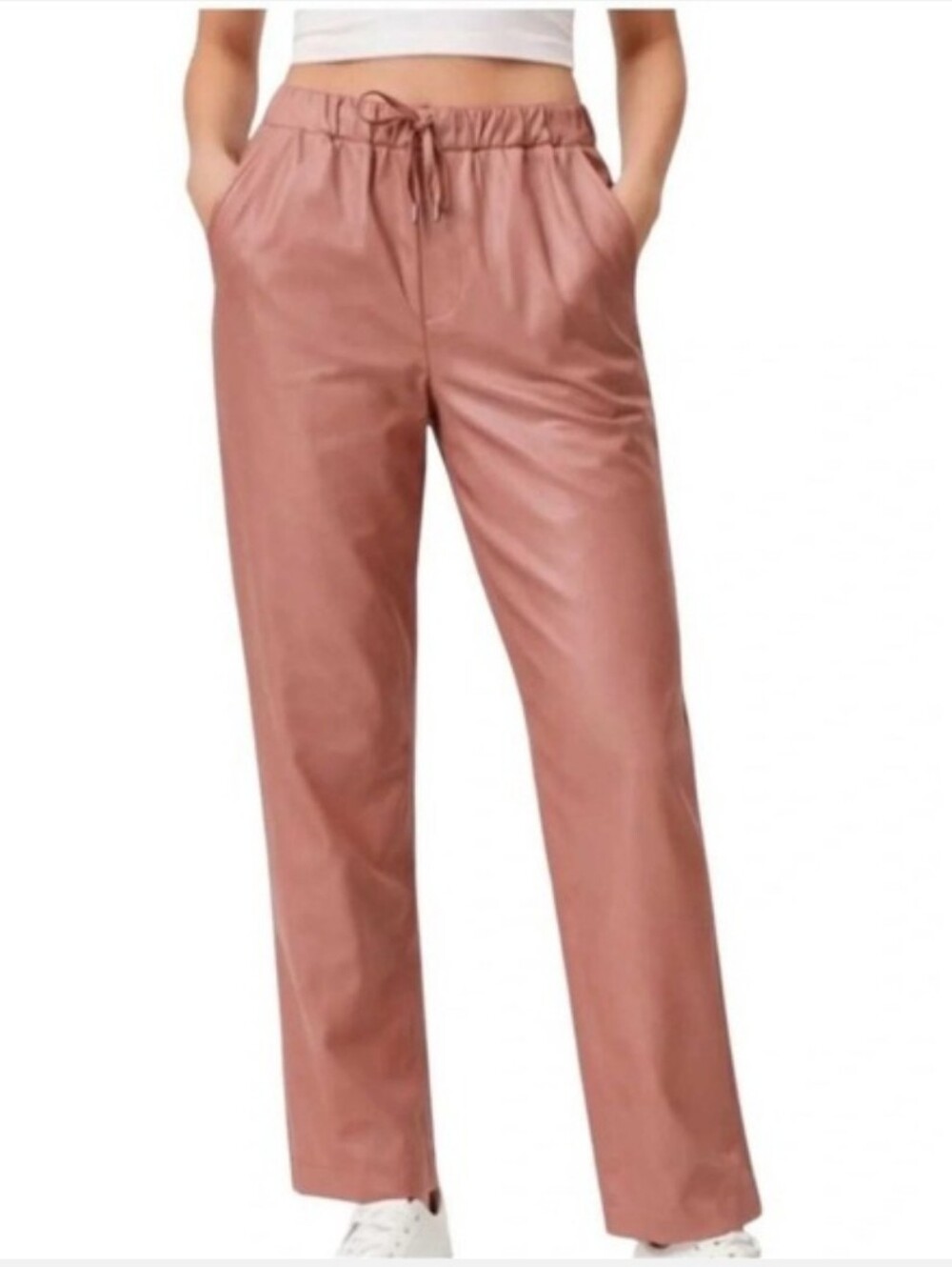 NEW WILDFANG The Empower Vegan Leather Rose Brown Drawstring Pants Women's XL